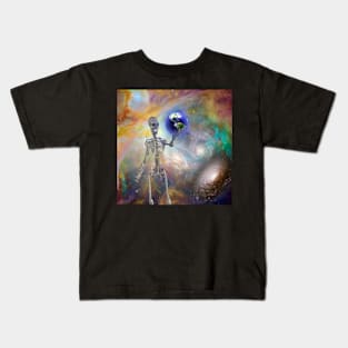 Skeleton holds Earth Kids T-Shirt
